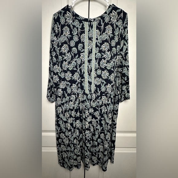 J. Jill Floral Print 3/4 Length Sleeve Knee Length Dress‎ Size Large EUC! - Picture 2 of 6